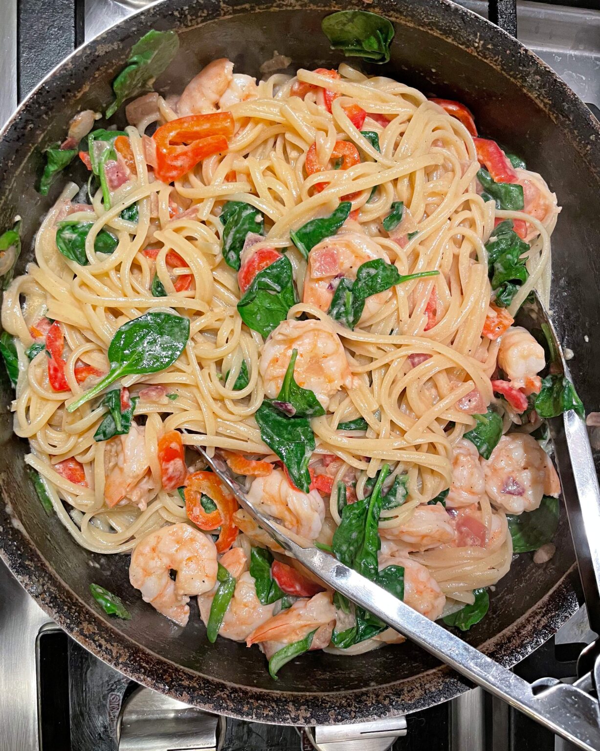 Linguine with Shrimp, Spinach & Peppadews Oliva!