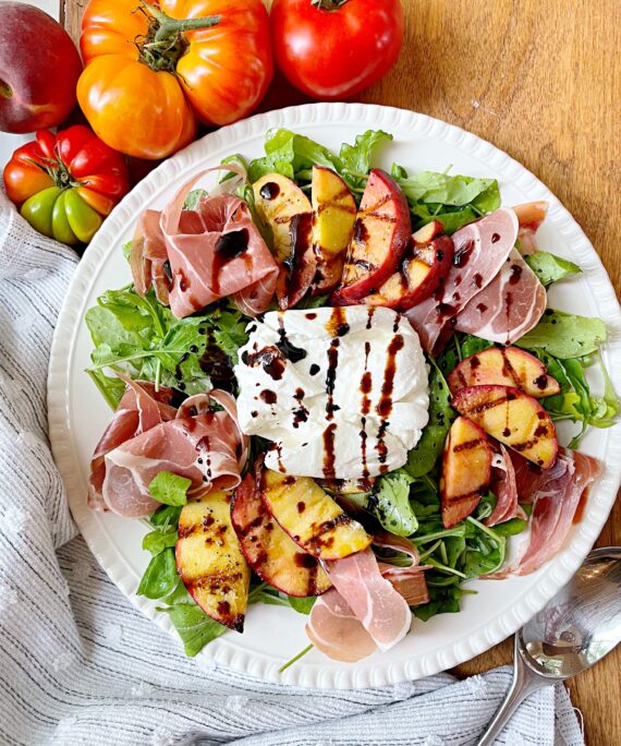Burrata Salad with Peaches & Prosciutto Oliva!