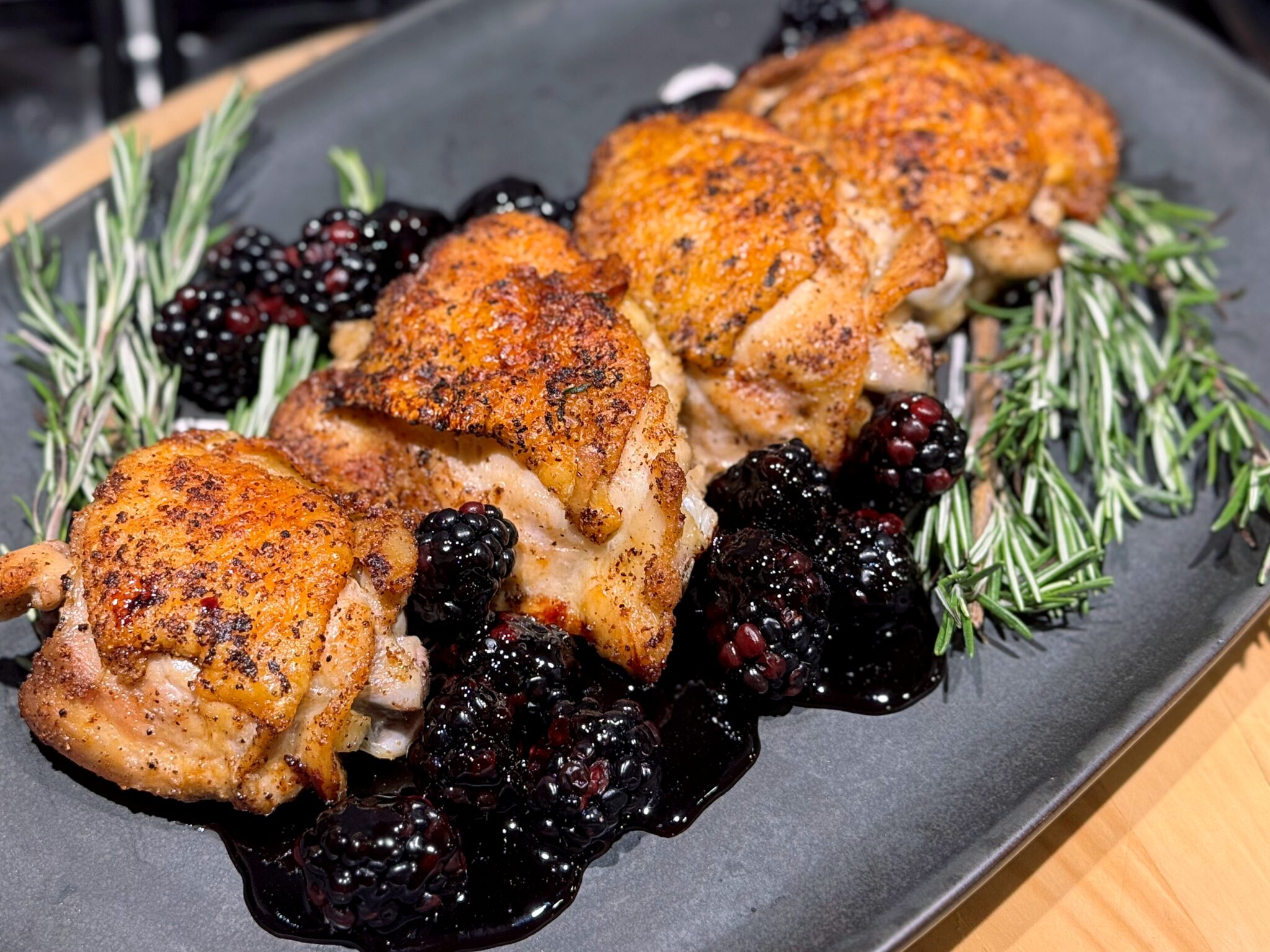 Blackberry Ginger Balsamic Chicken Thighs - Oliva!